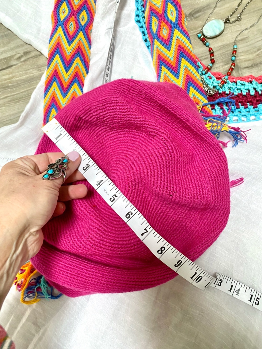 Artisan Fringe tassel hippy bucket bag with Gypsy resort vacay beach vibe - Picture 4 of 14